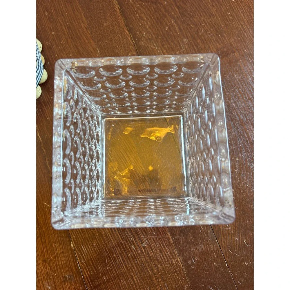 Clear Glass Square Bubble Cube Vase Textured Hobnail Candle Holder 4.75 Inch
